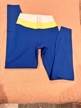 JoyLab Blue Leggings with Yellow and White Waistband XS